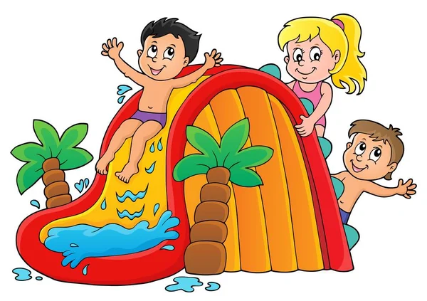 Kinderen op water slide thema afbeelding 1 — Stockvector