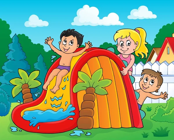Enfants sur toboggan aquatique thème image 2 — Image vectorielle