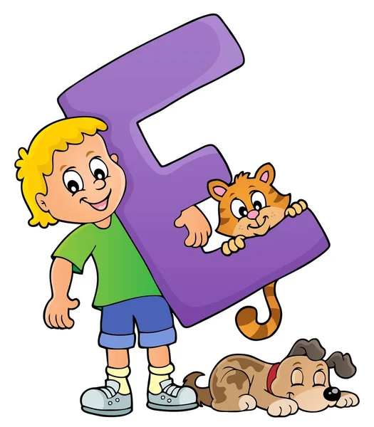 Pojke och husdjur med bokstaven E — Stock vektor