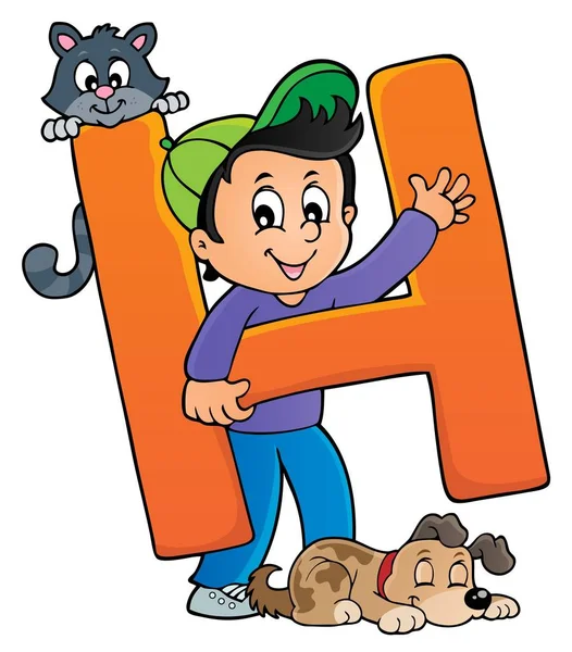 Pojke och husdjur med bokstaven H — Stock vektor