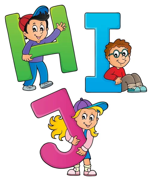 Enfants avec lettres HIJ — Image vectorielle