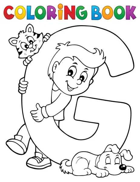 Coloring book boy and pets by letter G — Stock Vector