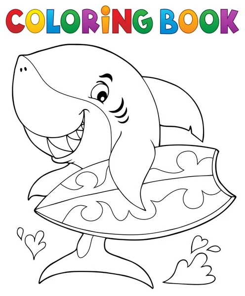 Libro da colorare surfista squalo tema 1 — Vettoriale Stock