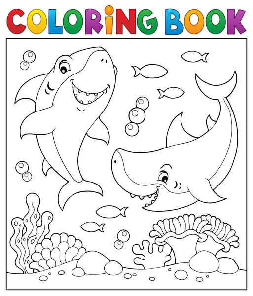 Desenho para colorir tubarões subaquáticos 1 —  Vetores de Stock