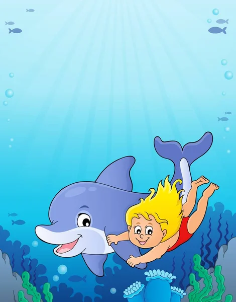 Meisje en dolfijn afbeelding 3 — Stockvector