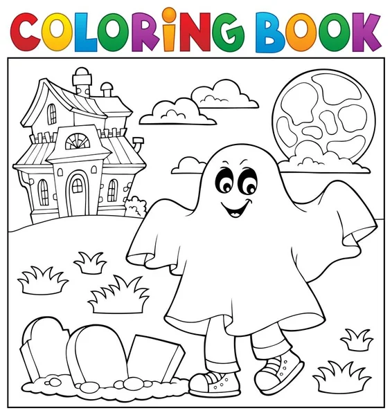 Colorir livro menino no fantasma traje 1 —  Vetores de Stock