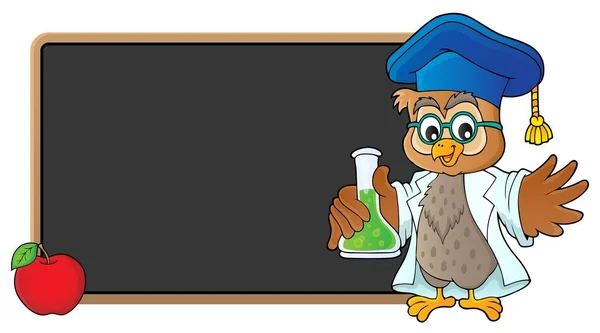 Owl teacher with chemical flask theme 3 — Stock Vector