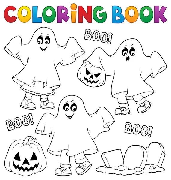 Libro para colorear niños con trajes de fantasma 1 — Vector de stock