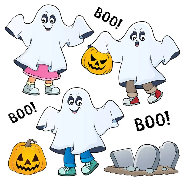 Kids in ghost costumes theme image 1 — Stock Vector