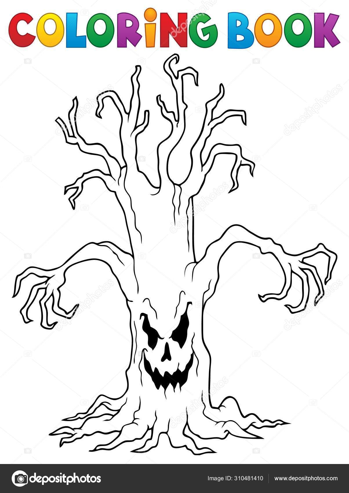 Coloring book spooky tree thematics 1 — Stock Vector © clairev #310481410