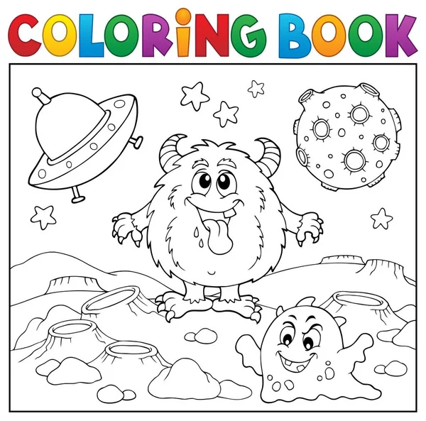 Coloring book monsters in space theme 1 — Stock Vector