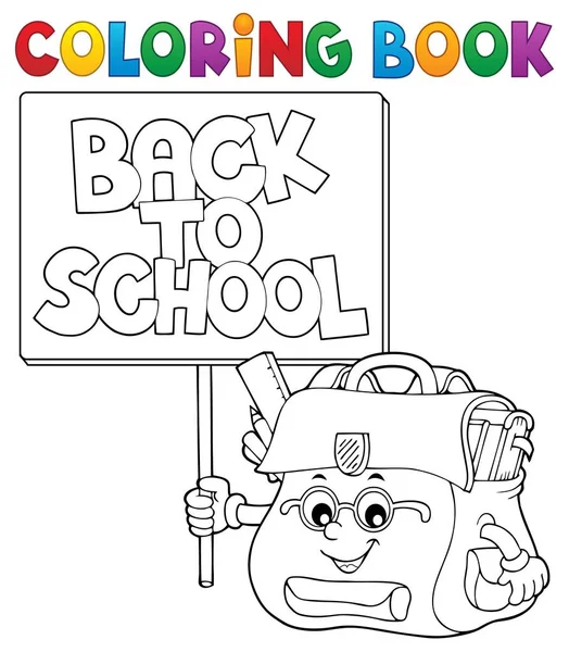 Coloring book schoolbag with sign — Stock Vector