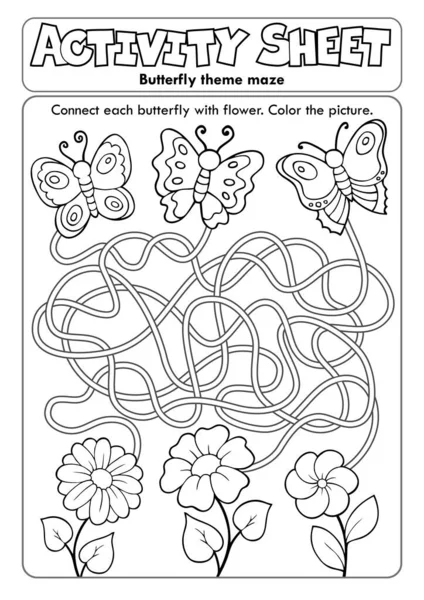 Activity Sheet Butterfly Theme Maze Eps10 Vector Illustration — Stock Vector