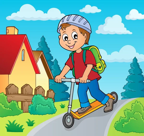 Jongen Kick Scooter Thema Afbeelding Eps10 Vector Illustratie — Stockvector