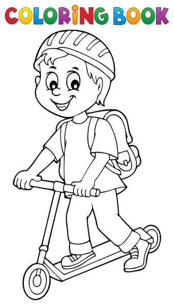 Coloring Book Boy Kick Scooter Theme Eps10 Vector Illustration Stock Illustration