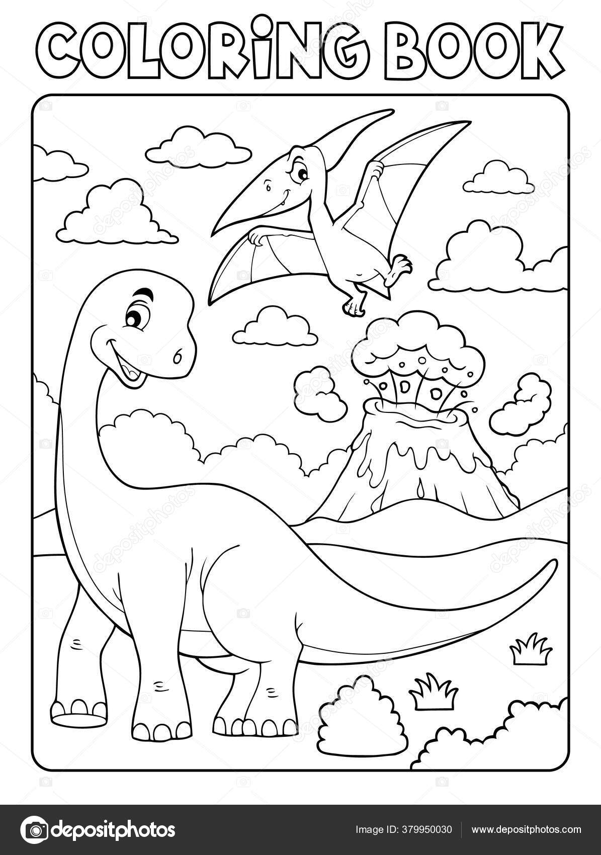 Desenho Composição Dinossauro Livro Colorir Eps10 Ilustração