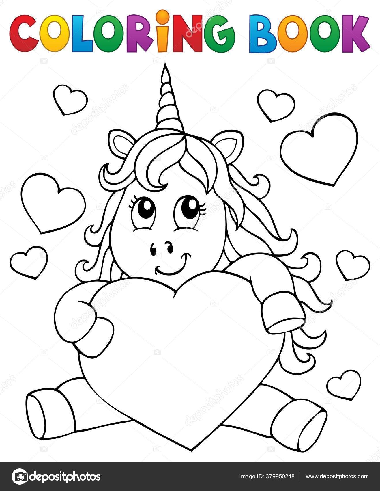 Coloring Book Valentine Unicorn Theme Eps10 Vector Illustration Stock