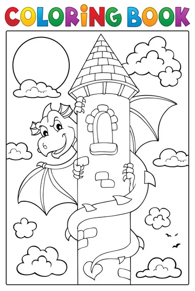 Malbuch Drache Auf Turm Bild Eps10 Vektorillustration — Stockvektor