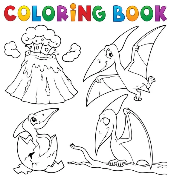 Libro Para Colorear Pterodáctilos Tema Conjunto Eps10 Vector Ilustración — Vector de stock