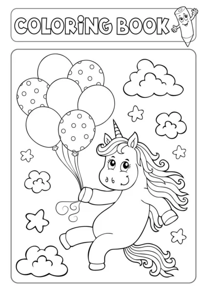 Libro Para Colorear Unicornio Con Globos Eps10 Vector Ilustración — Vector de stock