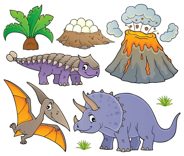 Conjunto Temas Dinosaurios Eps10 Vector Ilustración — Archivo Imágenes Vectoriales