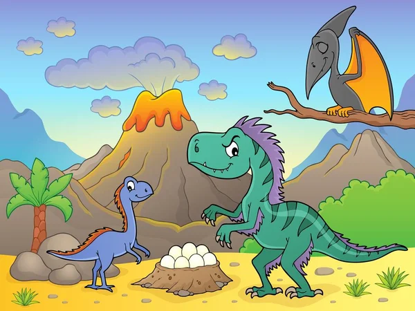 Dinossauros Perto Imagem Vulcânica Eps10 Ilustração Vetorial —  Vetores de Stock