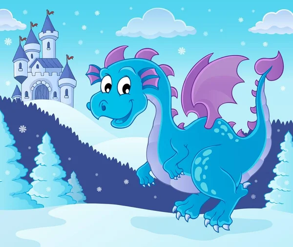 Winter Draak Thema Afbeelding Eps10 Vector Illustratie — Stockvector