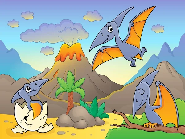 Pterodactyls Volcano Image Eps10 Vector Illustration Royalty Free Stock Illustrations