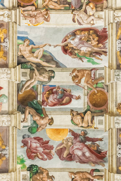 Rome, Italy - June 29, 2017: Sistine chapel ceiling, creation scene, Vatican museums, Rome, Italy.