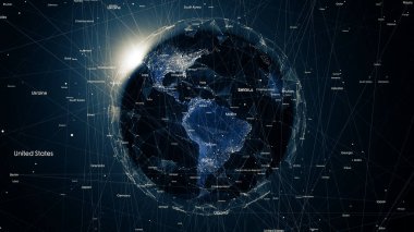 Genel ağ bağlantıları. dünyada iletişim sosyal medya, teknik resimde ülkede bağlanma