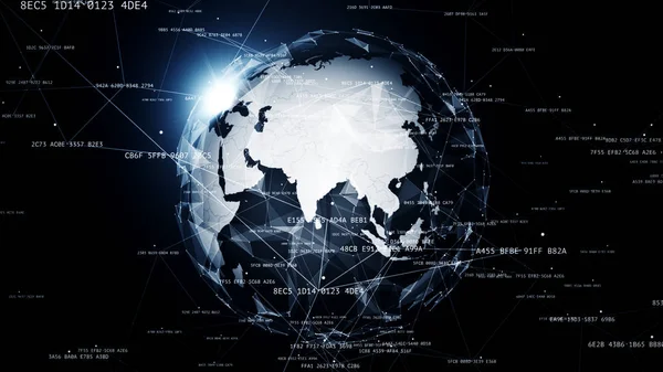 Global network connections. connecting hashes around the world, communication in social media, tech illustration