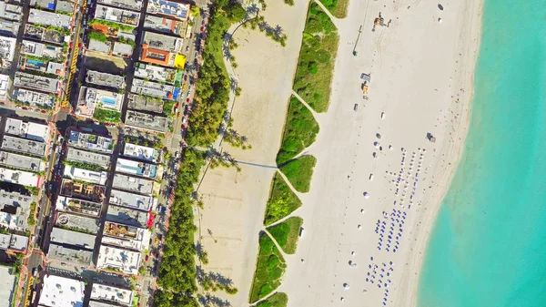 Vista Aérea Olho Pássaro Surfista Praia Tropical Miami Água Clara — Fotografia de Stock