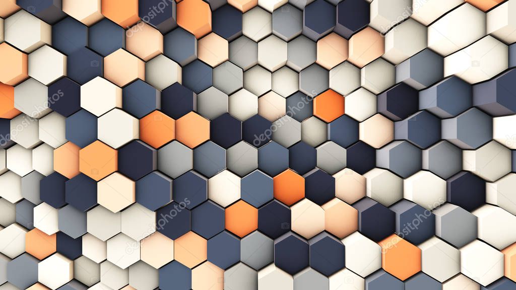 3d illustration, dynamic background from hexagonal pipes