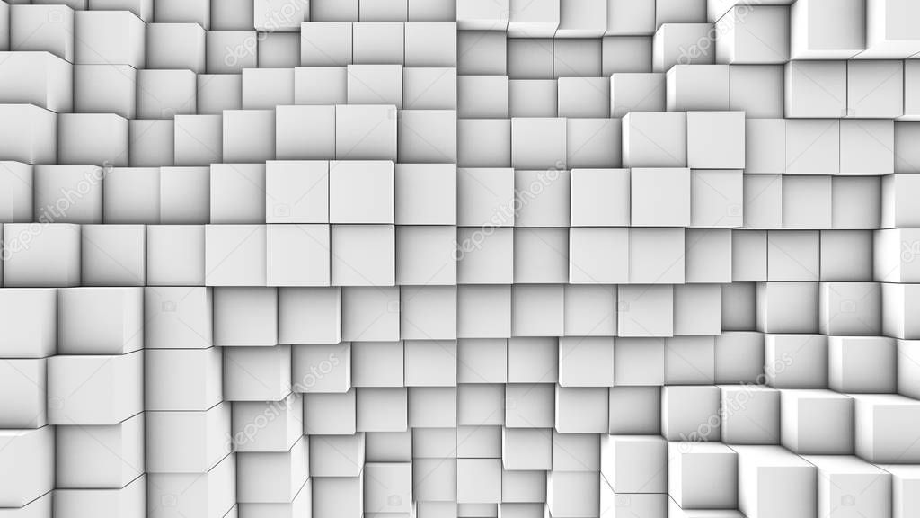 3d illustration, abstract background, volumetric undulating movement of cubes densely adjacent to each other