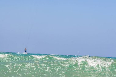 Rodos Adası, Oniki Ada, Yunanistan üzerinde Prasonisi doğal Beach'te. Panorama güzel kum plaj ve açık mavi su ile. Güney Avrupa'nın ünlü turizm