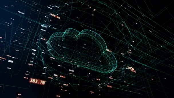 Τεχνολογία Cloud Σύννεφο Υπολογιστών Σύμβολο Της Παγκόσμιας Ανάπτυξης Τυχαίους Αριθμούς — Αρχείο Βίντεο