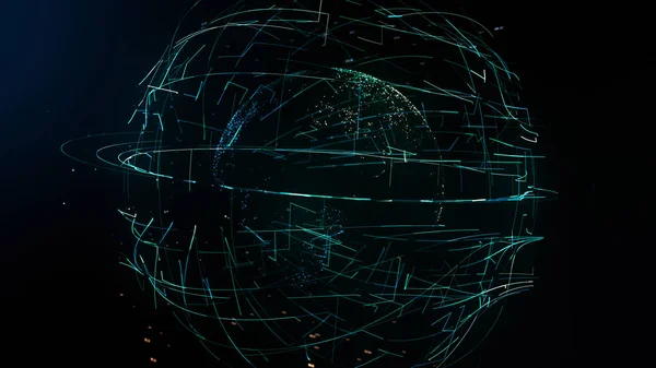 global network illustration, 3D illustration symbolizing global information technology with Earth, random numbers and other elements, symbols of digital word