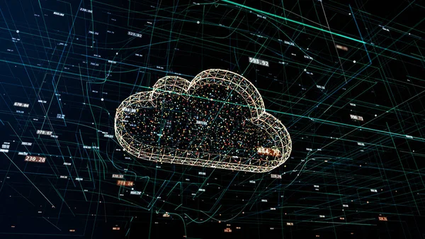 Cloud technology, cloud computing symbol, random numbers and others elements which creating abstract 3D information technology illustration