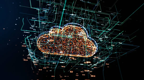 Τεχνολογία Cloud Σύννεφο Υπολογιστών Σύμβολο Τυχαίους Αριθμούς Και Άλλα Στοιχεία — Φωτογραφία Αρχείου