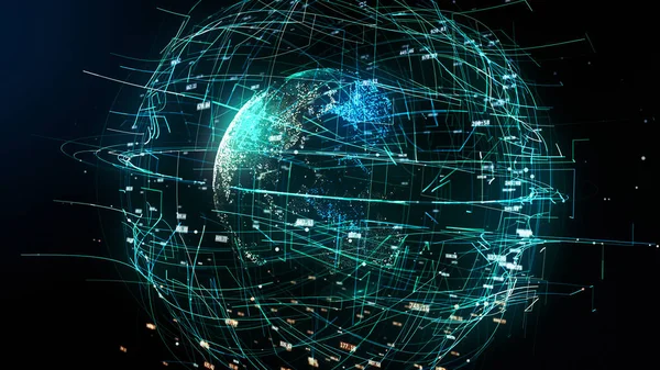 küresel ağ illüstrasyon, 3d illüstrasyon küresel bilgi teknoloji dünya, rasgele sayılar ve diğer öğeleri, dijital word'ün sembolleri ile simgeleyen