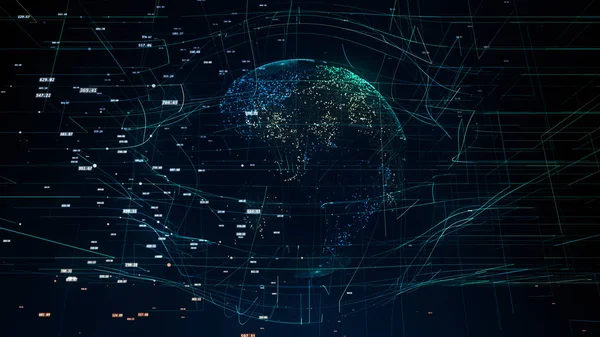グローバル ネットワーク図 ランダムな数字とその他の要素は デジタル単語のシンボルとグローバル情報技術を象徴する イラスト — ストック写真