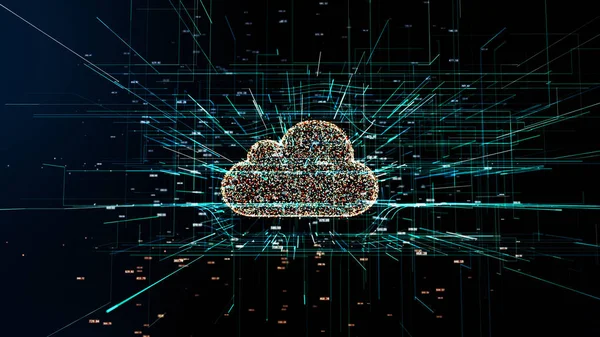 Cloud technology, cloud computing symbol, random numbers and others elements which creating abstract 3D information technology illustration