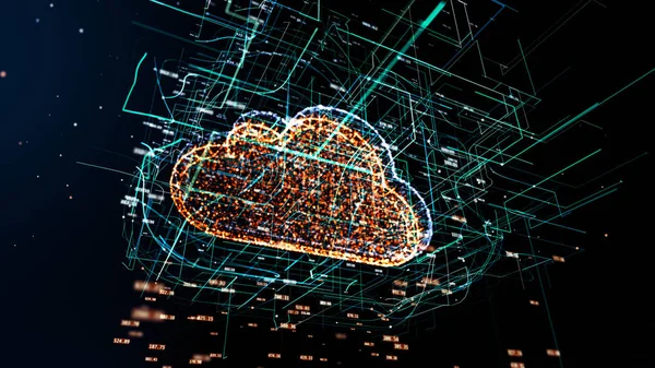 Cloud teknolojisi, bulut bilgi işlem sembolü, rasgele sayılar ve diğer öğeleri hangi Soyut 3d bilgi teknoloji şekil oluşturma