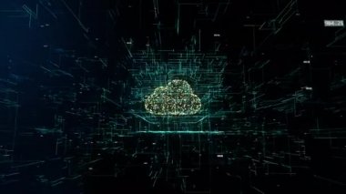 Bulut teknoloji, küresel bilgi işlem sembolü bulut bu geliştirme, rasgele sayılar ve diğer öğeleri hangi Soyut 3d bilgi teknolojisi animasyon oluşturma