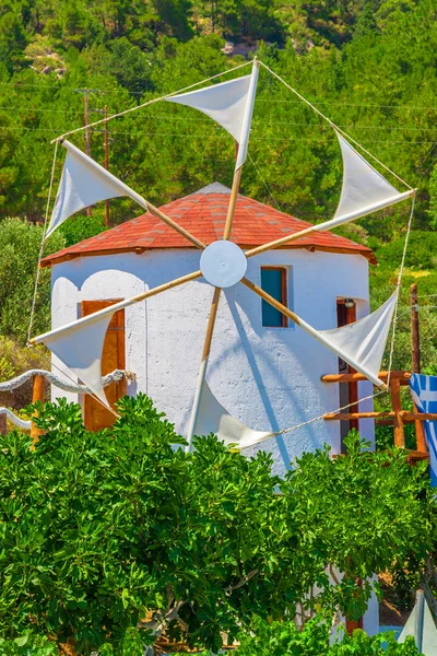 Mulini Vento Greci Sull Isola Rodi Grecia — Foto Stock