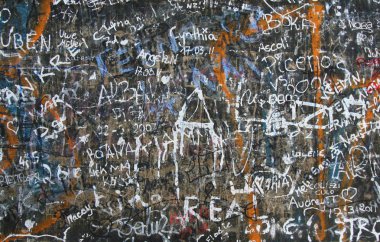 tourists painted the wall in different languages, abstract background for design, wallpaper