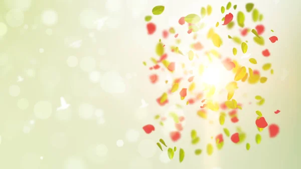 spring in the air, spring background illustration with leaves bokeh and petals