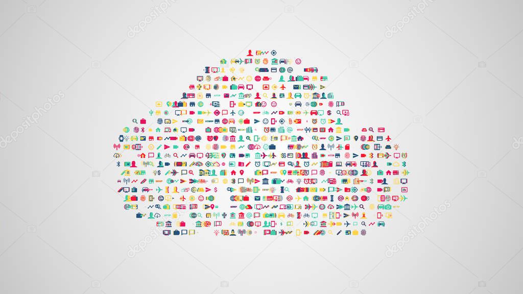 Cloud computing concept illustration from sets of symbols of mod