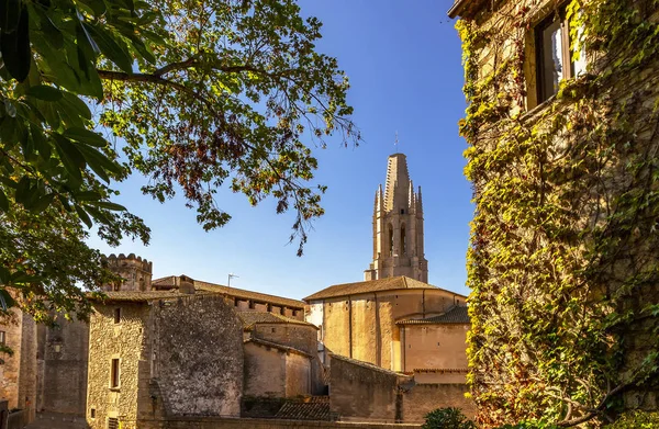 Courtyard near the wall of the Girona Cathedral — Stock Photo, Image