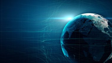 Dünya dünya etrafında Hatları bağlantı, fütüristik teknoloji soyut arka plan